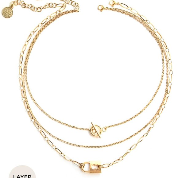 wellDunn jewelry Luck Gold Padlock Necklace Set - Picture 3 of 7